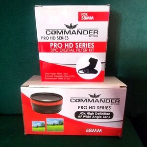 commander pro hd 3pc filter kit and .43x hd AF wide angle lens for 58mm lens